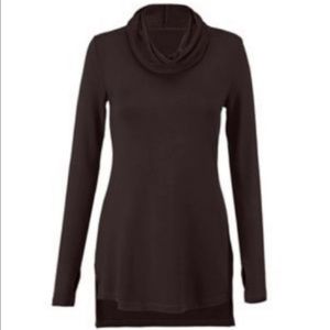 Cabi Cowl Neck Long Sleeve Tunic Top in Brown